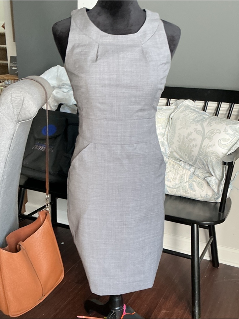 J. Crew Light Gray Sleeveless Sheath Midi Dress